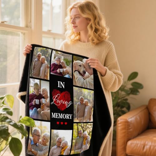 Personalized Photo Throw Blanket Custom Sympathy Throw Blanket Gift in Memory of Loss of Dad Mom Grandma Grandpa - color: Color 21