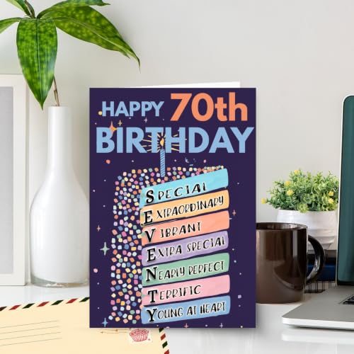 70th Birthday Card, Happy 70th Birthday CardS for Women Men with Seal and Envelope, 70 Year Old Birthdayy Cards for Mom Dad Grandma Grandpa Wife Husband Friend - color: 70th