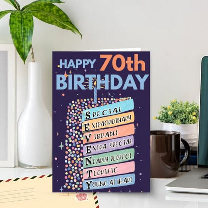 70th Birthday Card, Happy 70th Birthday CardS for Women Men with Seal and Envelope, 70 Year Old Birthdayy Cards for Mom Dad Grandma Grandpa Wife Husband Friend - color: 70th