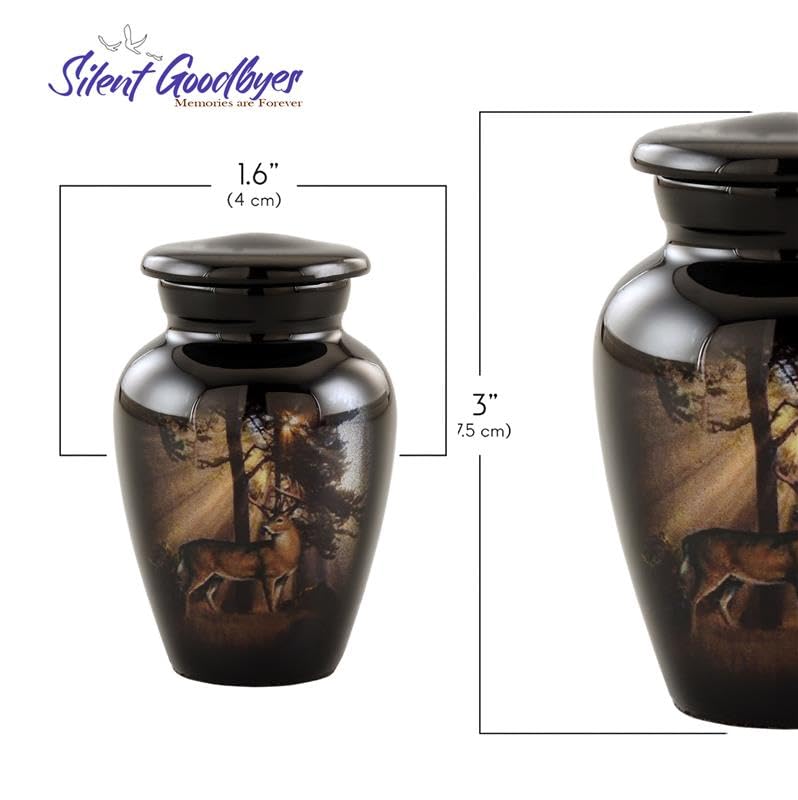 Gone Hunting Deer Keepsake Urns with Sunrays – Set of 4 Majestic Buck Mini Cremation Urns for Human Ashes – Handcrafted Sharing Token Funeral & Memorial Urns with Velvet Bags & Funnel (S/4 Keepsakes) - size: Set of 4 Keepsake