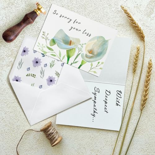 40 Pack 4x6 Floral Sympathy Cards with Envelopes Bulk | for Loss of Loved One, 4 Designs Thinking of You Cards Assortment with Sticker for Get Well, Condolence, Bereavement, All Age
