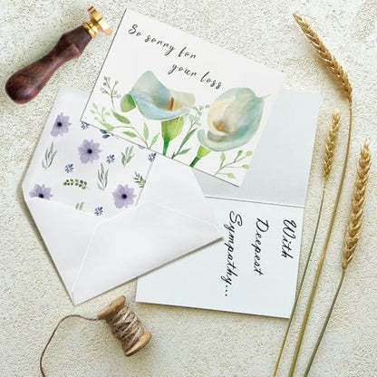 40 Pack 4x6 Floral Sympathy Cards with Envelopes Bulk | for Loss of Loved One, 4 Designs Thinking of You Cards Assortment with Sticker for Get Well, Condolence, Bereavement, All Age