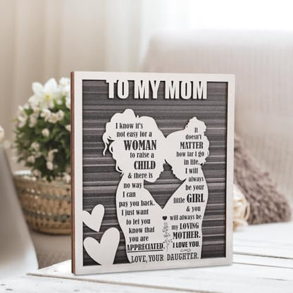 Mother’s Day for Mom from Daughter, Rustic Mom and Daughter Hug Wood Sign, Best Bonus Mama Step Mother in Law Birthday Valentines, Christmas Ideas - style: Mom & Daughter