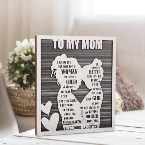Mother’s Day for Mom from Daughter, Rustic Mom and Daughter Hug Wood Sign, Best Bonus Mama Step Mother in Law Birthday Valentines, Christmas Ideas - style: Mom & Daughter