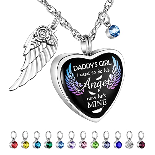 Dletay Heart Urn Necklace for Ashes Birthstones Cremation Jewelry for Ashes Stainless Steel Ash Necklace Memorial Ash Holder - color: Silver