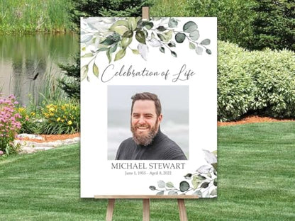Funeral Welcome Sign Celebration of Life Sign Poster Greenery - color: Version #19
