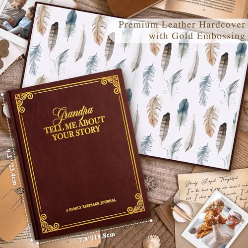 Lanpn Grandpa Life Story Book Journal with 270+ Prompts, Leather Hardcover Grandfather Guided Journal to Fill Out Memory Keepsake Book, Father's Day Birthday Christmas Gift for Grandpas, Brown - color: Brown