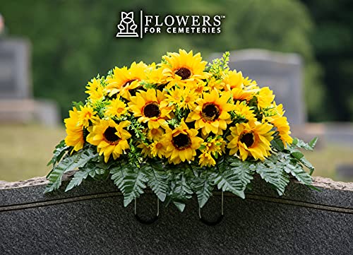 Sympathy Silks Artificial Cemetery Flowers - Grave Flowers for Cemetery - Yellow Sunflower Saddle for Headstone - size: 1 Saddle