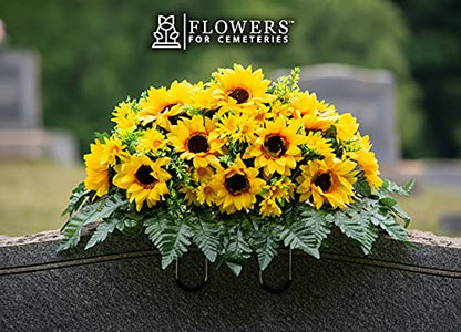 Sympathy Silks Artificial Cemetery Flowers - Grave Flowers for Cemetery - Yellow Sunflower Saddle for Headstone - size: 1 Saddle