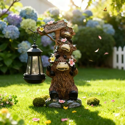 Solar Garden Statues Highland Cow Outdoor Decor Resin Highland Cow Figurine with LED Light Outside Lawn Yard Patio Balcony Gifts for Mom Women - size: 6*5*11 in