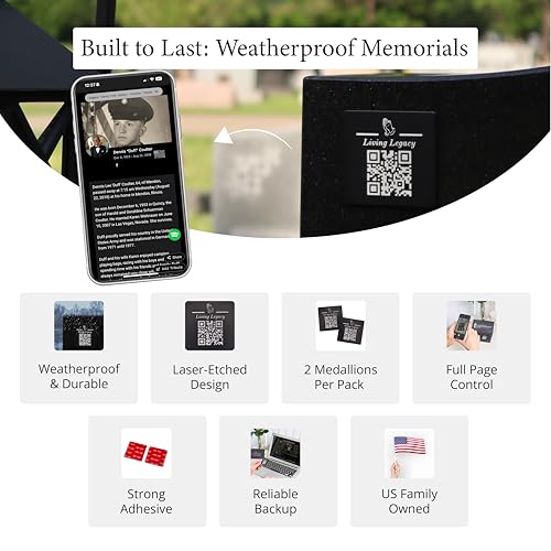 Living Legacy 2-Inch QR Code Memorial Plaque for Headstones and Gravestones - style: Serenity