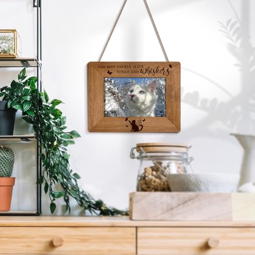 The Best Angels Have Whiskers Picture Frame for Cat Lovers Moms, Memorial Sympathy Bereavement Keepsake for Pet Loss (4x6 Inch)