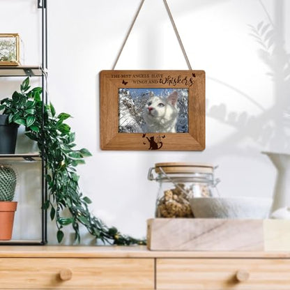 The Best Angels Have Whiskers Picture Frame for Cat Lovers Moms, Memorial Sympathy Bereavement Keepsake for Pet Loss (4x6 Inch)