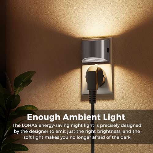 L LOHAS LED Night Lights Plug into Wall, Dimmable Night Light 2 Pack | Plug in Night Light with 3 Level Brightness, 3000K Soft White, Grey Housing - color: Gray
