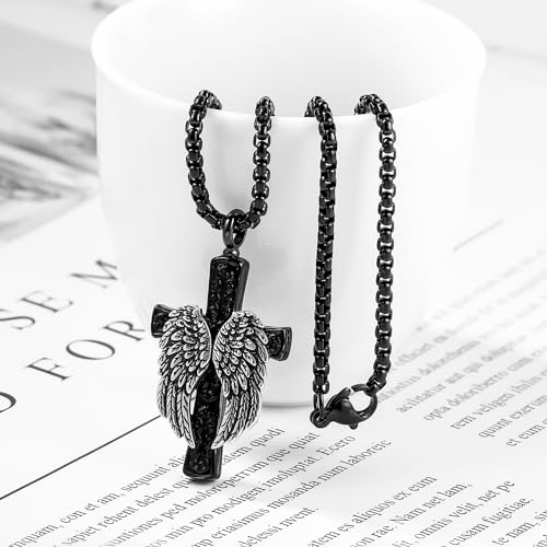Aniu S925 Sterling Silver Urn Necklace Cremation Jewelry for Ashes - color: Black Cross - A