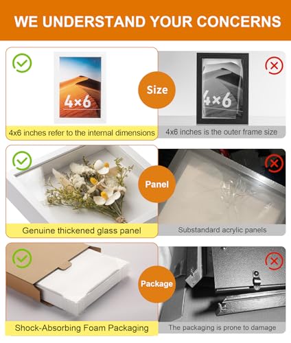 4x6 Small Shadow Box Frame with Ultra-Clear Glass & Soft Linen Back - color: White+high Definition Panel + Shatter-proof Packaging, size: 4x6