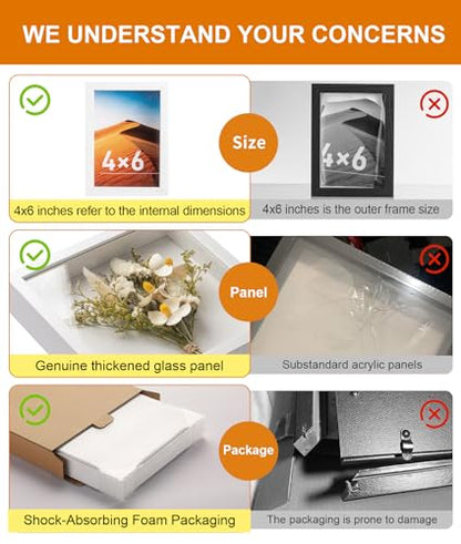 4x6 Small Shadow Box Frame with Ultra-Clear Glass & Soft Linen Back - color: White+high Definition Panel + Shatter-proof Packaging, size: 4x6
