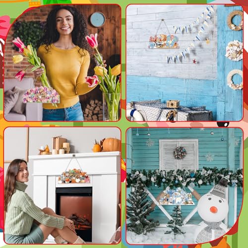 Cinnvoice Seasonal Diamond Art Hanging Kit,12 Pcs,Novel | Holiday Diamond Art Wreath Ornament, Month Gem Hanging Sign, Festival Crystal Suncatcher, for Door Window Wall Home Decor - style: Novel