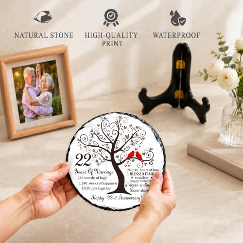 22nd Anniversary Wedding Gifts for Couple, 22 Year Anniversary Wedding Gift for Husband Wife Parents, 22 Years of Marriage Slate Plaque Keepsake with Stand, 5.9 Inch - color: 22th Wedding Anniversary