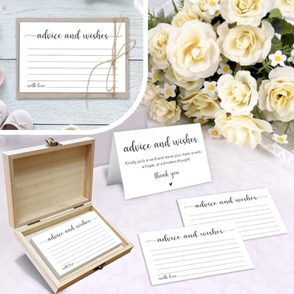 Advice and Wishes Cards Box, 50 Pcs Birthday Wedding Baby Shower Advice Cards, Well Wishes Box for Birthday Party Graduation Bridal Shower Retirement Party, Anniversary(Minimalism) -B03 - color: Minimalism, size: Set with Wooden Box