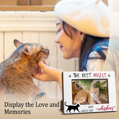 Dog Memorial Photo Frames Dog and Cat Loss Remembrance Gift Sympathy Keepsake for Pet Lovers Condolence Present for Pet Owner The Best Angles Have Wings And Whiskers Picture Frames 4x6 Photo - YY020 - color: white cat07