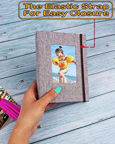 GPIRAL Small Photo Album 4x6 – Clear Pages, Linen Cover with Front Window, Pack of 2, Each Album Holds 52 Photos, Small Brag Book for 4x6 Photos, Grey Fabric - color: Grey, size: 4x6"-2 PACK