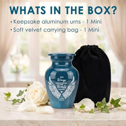 Emvency Urn for Ashes, Mini Metal, Keepsake Sharing Urns, Angel Wing - color: Angel Wings
