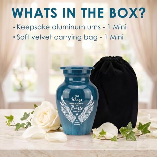 Emvency Urn for Ashes, Mini Metal, Keepsake Sharing Urns, Angel Wing - color: Angel Wings