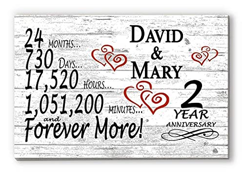 Personalized 2 Year Anniversary Sign Gift 2nd Wedding Anniversary Present For Couple Days Minutes Years - Solid Wood - 16.5in x 10.5in x .75in (02 Year) - color: 02 Year