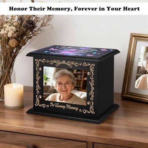Abooxiu Cremation Urns for Human Ashes Keepsake Urn for Ashes, Burial Funeral Memorial Decorative Urns, Wooden Box and Casket Men Women Adult Male or Female with Photo Frame - Up to 200 LBS