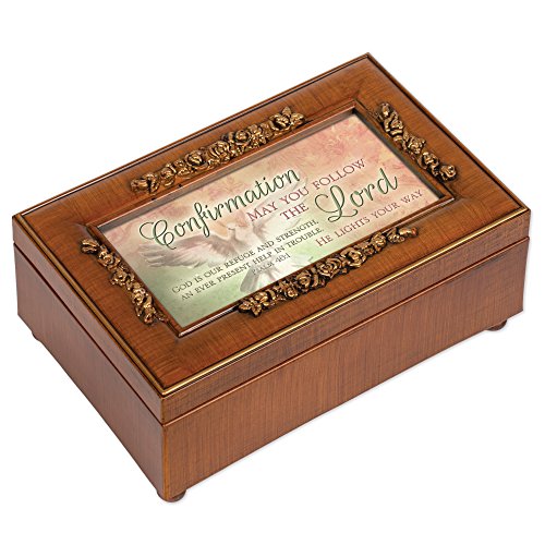 Cottage Garden Confirmation Follow The Lord Woodgrain Embossed Jewelry Music Box Plays Amazing Grace