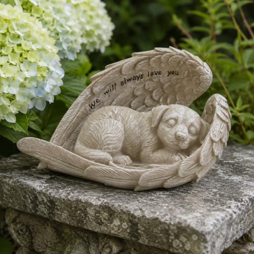 Comfy Hour 8.2 Inch Dog Angel Statue, Sleeping Pet Memorial | Dog Bereavement Gift, Angel Wings, Gray Resin, We Will Always Love You Inscription, Shelf Or Mantel Decor