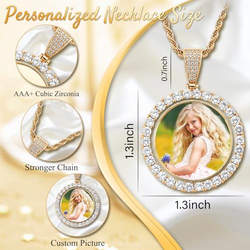 Custom Circle Chain with Picture Custom Circle Pendant Necklace - color: Round-Upgrade-Gold-004