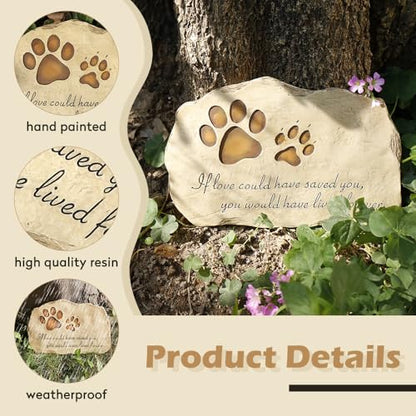 KEXMY Pet Memorial Stone Grave Marker for Dog or Cat, Pet Dog Garden Stone for Outdoor Backyard Patio or Lawn,Syampathy Pet Dog Loss Gifts (Paw Print Stone)