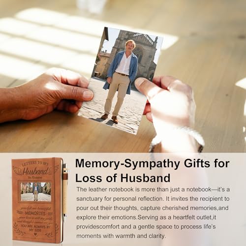 Letter to My Husband in Heaven Leather Journal Sympathy Gifts for The Loss Of Husband, Leather Journal A5 Notebook and Angel Keychain, Bereavement Memorial Travel Photo Diary With Wood Pen - color: Husband