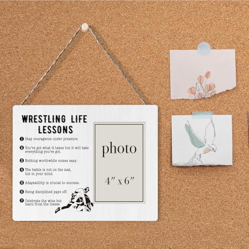 Wrestling Life Lessons Picture Frame, Wrestling Gifts for Boys Men | Wrestling Coach Gifts, Stay Courageous Under Pressure Quote Wood Photo Frame, 4 x 6 Inch Photo - color: WRESTLING