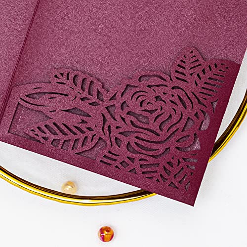 Laser Cutting Invitation Card Greeting Card Graduation Party Rose Flower Wedding Birthday Party Invitations Invitation Pocket With Envelope (Burgundy) | Greeting Card, Graduation Party, Rose Flower, Wedding Birthday Party Invitations, Invitation Pocket Wi