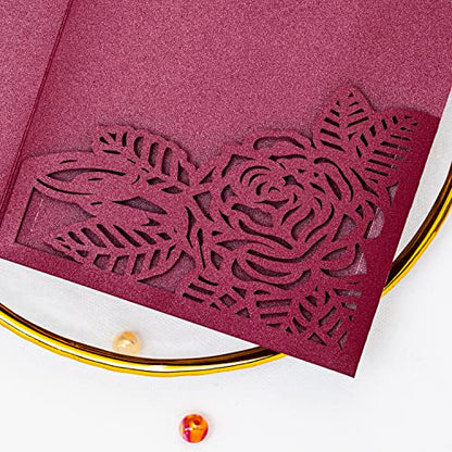 Laser Cutting Invitation Card Greeting Card Graduation Party Rose Flower Wedding Birthday Party Invitations Invitation Pocket With Envelope (Burgundy) | Greeting Card, Graduation Party, Rose Flower, Wedding Birthday Party Invitations, Invitation Pocket Wi