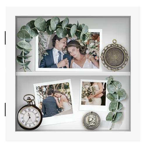 An&He 10x10 Shadow Box Frame Engineered Wood | with a 2.7" Usable Display Depth | Includes Acid-Free Backing Board, UV Resistant Acrylic, and Hanging Hardware-White - size: White 10x10