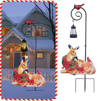 Deer Solar Lantern Garden Stake 29.5in Metal Christmas Yard Light - color: Christmas Reindeer