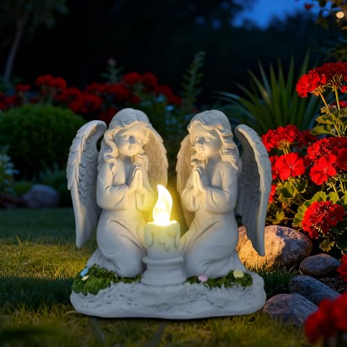 Solar Angel Garden Statue Outdoor, Praying Angel Statues Solar Figurine Lights Outdoor Waterproof, Resin Angel Sculpture for Garden Yard Lawn Grave Cemetery Decor, Gift for Mom Grandma Women (Praying) - color: Praying