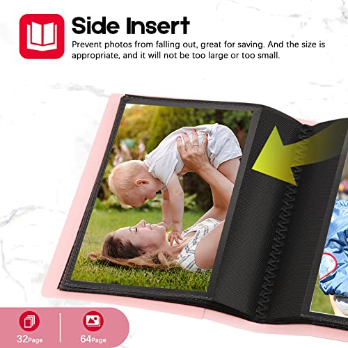 Aevdor Small 4x6 Photo Album, 64 Pockets, Black Pages, Elastic Band, Pink | Compact 4x6 Photo Book for Family, Wedding, Baby, Travel, Postcards and Recipe Cards. One Album is Included - color: Pink