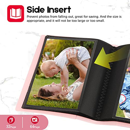 Aevdor Small 4x6 Photo Album, 64 Pockets, Black Pages, Elastic Band, Pink | Compact 4x6 Photo Book for Family, Wedding, Baby, Travel, Postcards and Recipe Cards. One Album is Included - color: Pink