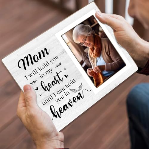 Memorial Picture Frame, Sympathy Gifts for Loss of Mom, in My Heart, in Loving Memory Wooden Photo Frame, Bereavement Remembrance Funeral Passed AWay Condolence Gifts (White-Mom, 4 x 6 Photo) - color: White-Mom