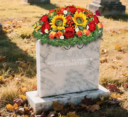 MUVIC Artificial Cemetery Flowers for Outdoor Grave Decorations - Sympathy Headstone Flower Saddle - Realistic Sunflower Rose