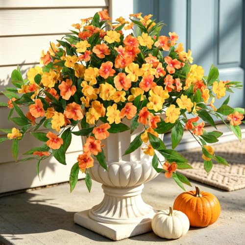 Hommyea Artificial Fake Fall Flowers for Outdoor UV Resistant Faux Flowers - color: Orange Yellow