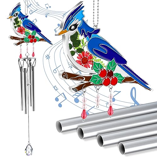 KY&BOSAM Blue Bird Wind Chime with Crystal Sympathy Wind Spinner Memorial Wind Chimes for Loss of Loved One Bereavement Gift in Memory Memorial Gifts for Loss of Mother Father Husband Condolences Gift - color: Blue Brid-blue