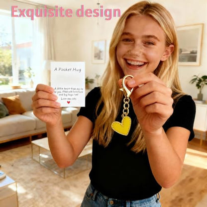 YOJO Pocket Hug Keychain, Love Keychain with Positive Affirmation Card, Emotional Support, Inspirational Gift - color: Yellow