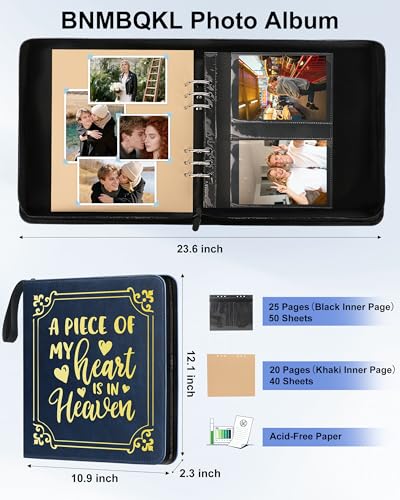 Memorial Photo Album 4x6 100 Photos, Leather Memory DIY Scrapbook with 25 Sheets and 20 Blank Kraft Sheets, Sympathy and Bereavement Gift for Loss of Loved One Condolences Gifts - color: Blue