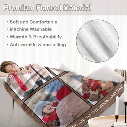 D-Story Custom Blanket with Photos Text Personalized Blankets and Throws Customized Fleece Picture Blanket for Adult Kid Funny Birthday Gifts for Couple Wife Husband Family 4 Photos - color: B1-4 Photos